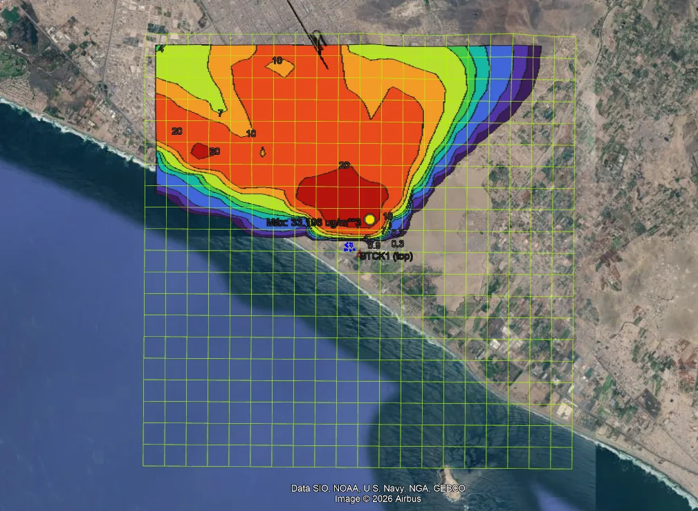 EPCAL Studio: concentration contour overlays exported to Google Earth